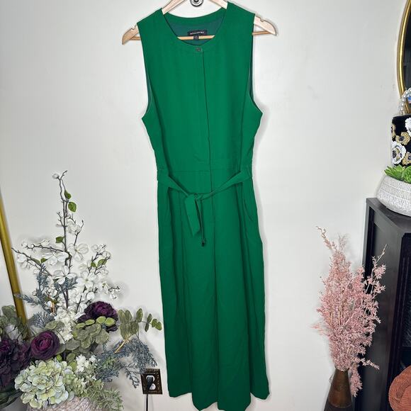BANANA REPUBLIC Button Front Wide Leg Crop Crepe Jumpsuit Kelly Green Sz 14 {P3} - Picture 3 of 7
